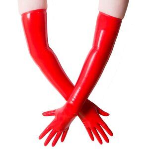 Long Latex Gloves. Shoulder Length. Size SMALL by Honour London (Red)